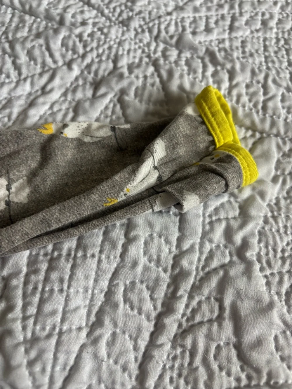 Magnetic Me Gray One-Piece Footie with Yellow Trim and Cockatoo Print